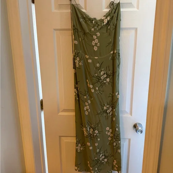 Reformation Green Floral Slip Kimberly Dress with Cream Blooms - Picture 6 of 8